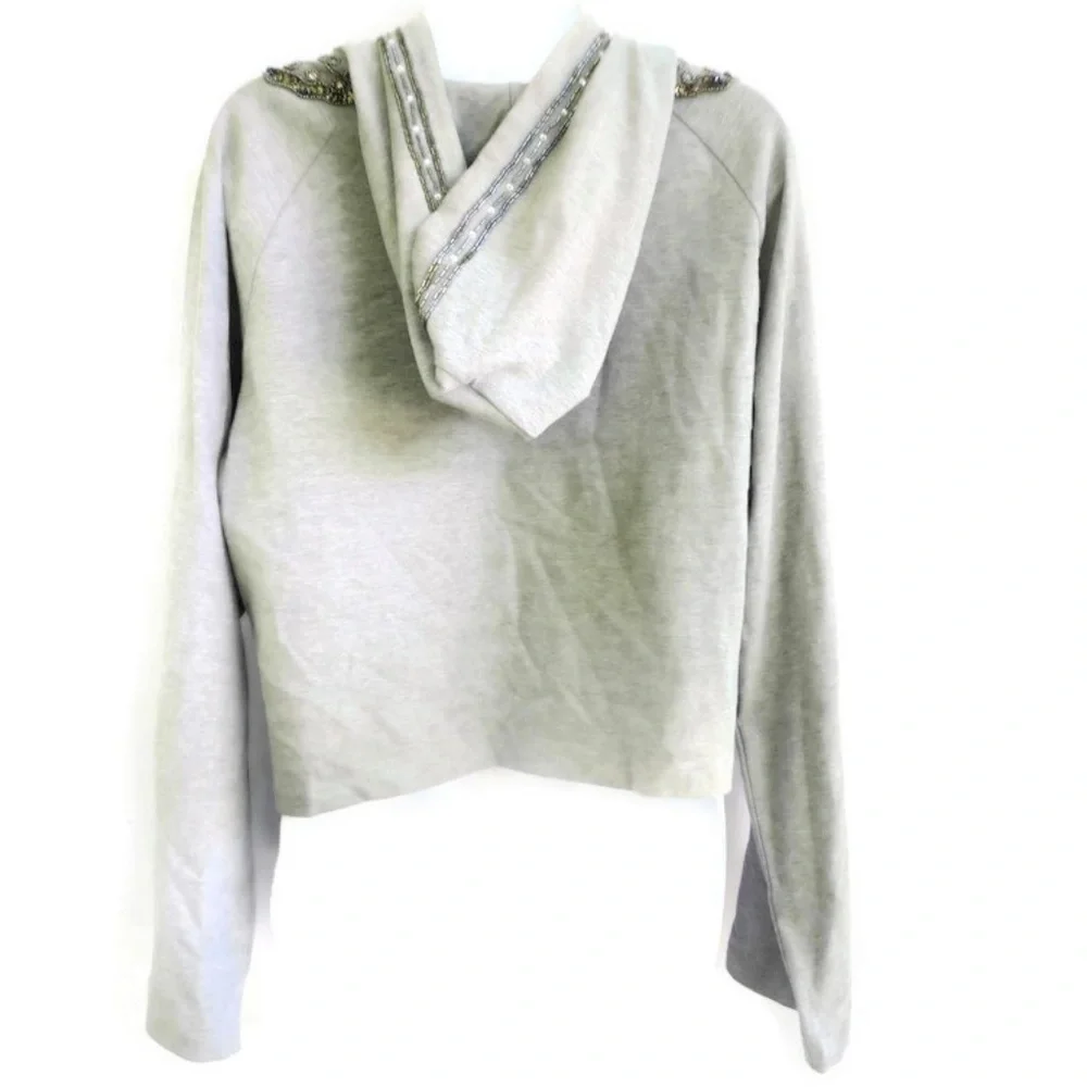 Love Sam Anthropologie Sweatshirt Hoodie Embellished Heavy Beads Heather Gray M